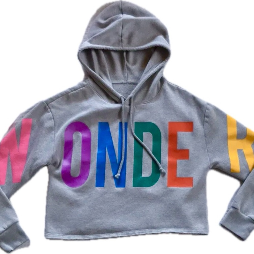 Flirtitude Active WONDER Rainbow Muti Cropped Gray Hoodie Sweatshirt